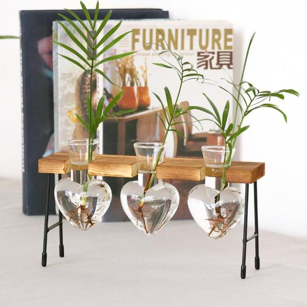 

deskheart shape glass hydroponic vase planter bonsai flower pot hanging pots with wooden tray for home decoration homedecor