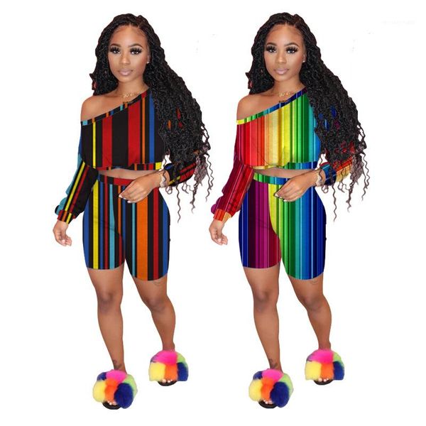 

clothes womens designer tracksuits summer colorful striped print long sleeve shorts 2pcs set casual fashion woman, Gray