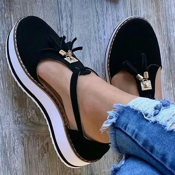 

sandals women buckle strap flock summer shoes chaussures femme flat platform sandalias plus size 2021 fashion, Black