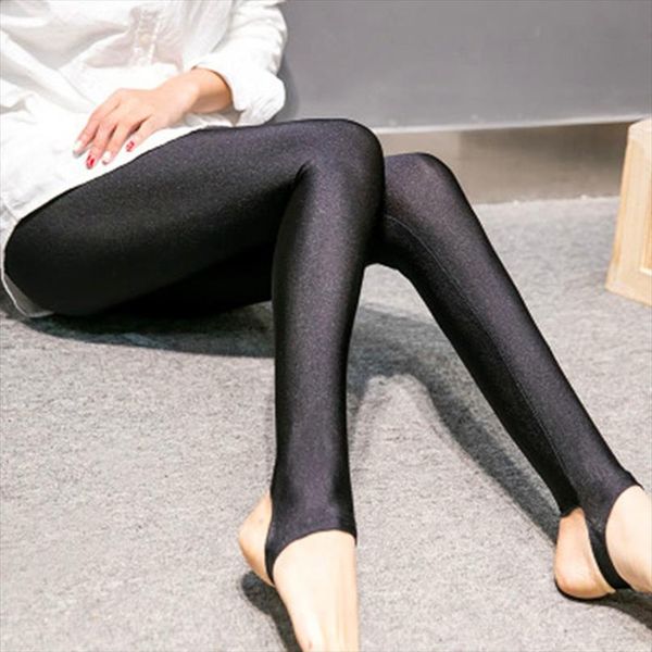 

shiny basic leggings women thin full ankle length leggings stretch pants drop shipping good quality, Black