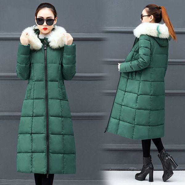 

women's down & parkas clothing winter jackets for women 2021 hooded jacket big fur collar woman cloth cotton mujer chaqueta lxr238, Black