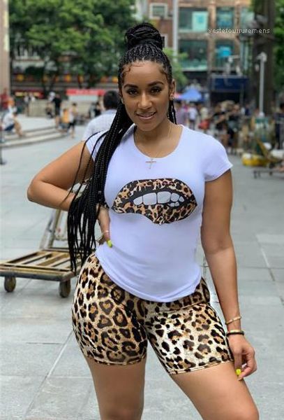 

филенчатые губы с коротким рукавом топы sexy тощий шорты женщин спортивная одежда женщин дизайнер leopard печатные костюмы мода, Gray