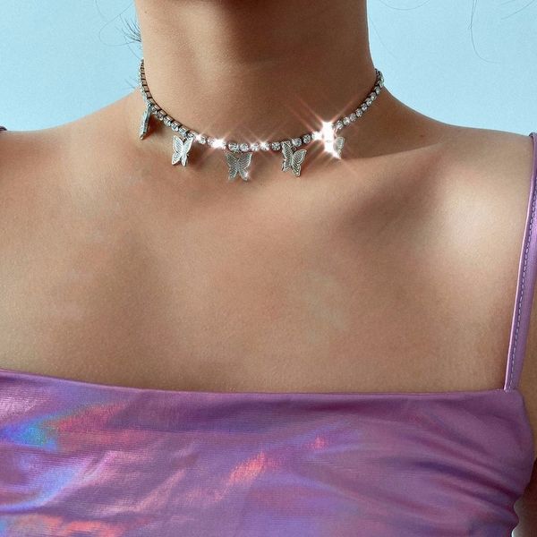 

мода бабочка теннис choker блестящего ожерелье бабочка кисточка ожерелье персонализированного бабочка ювелирные изделия, Golden;silver