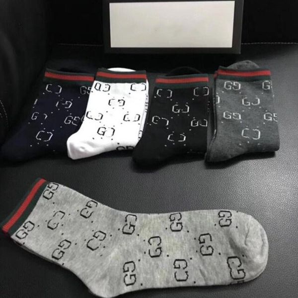 

5 pair/ classic red green stripe men sock mens socks fashion sports socks embroidery leisure cotton gift box set men luxury designer brand, Black