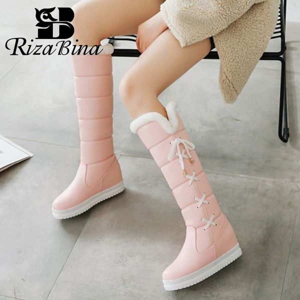 

rizabina women winter snow boots round toe platform hidden boots slip on butterfly knot shoes sweet warm shoes size 34-43, Black