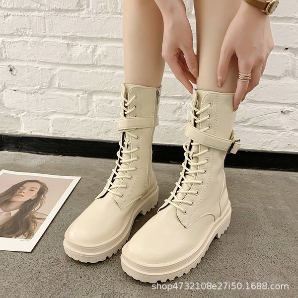 

2020 spring and autumn european and american thick-soled martin boots color lace side zipper mid-tube fashion all-match knight motorcycle wo