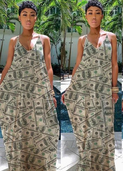 

casual skirt panelled party clothing womens summer v neck money printed abkle-length dresses holiday beach fashion, White;black