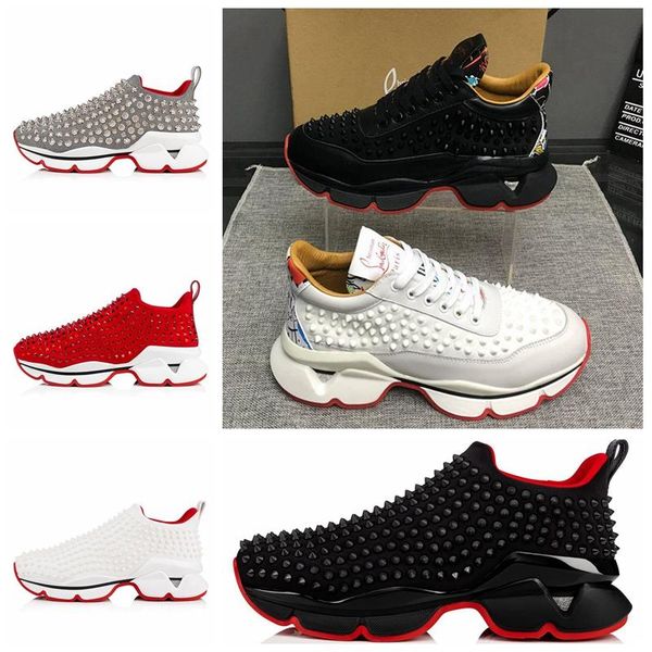 

with box]2020 paris red bottoms mens shoes happyrui spikes men women chaussures fashion trainers casual shoes 36-47, Black