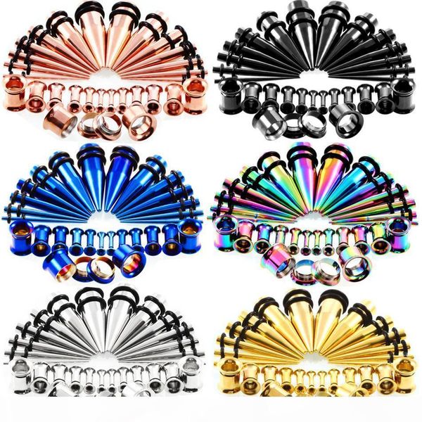 

28pcs set ear stretching kit plugs and tapers gauges set stainless steel taper with plugs earring ear plug g80l, Silver
