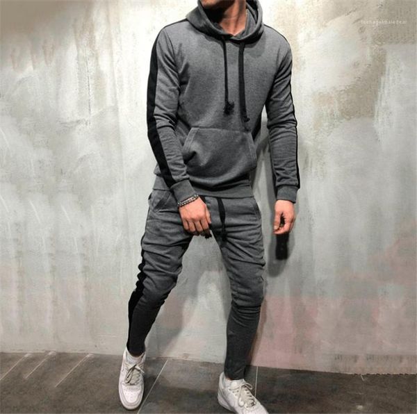 

pants mens sports suits fashion running spring and autumn long sleeve slim clothing mens striped tracksuits hooded collar long, Gray