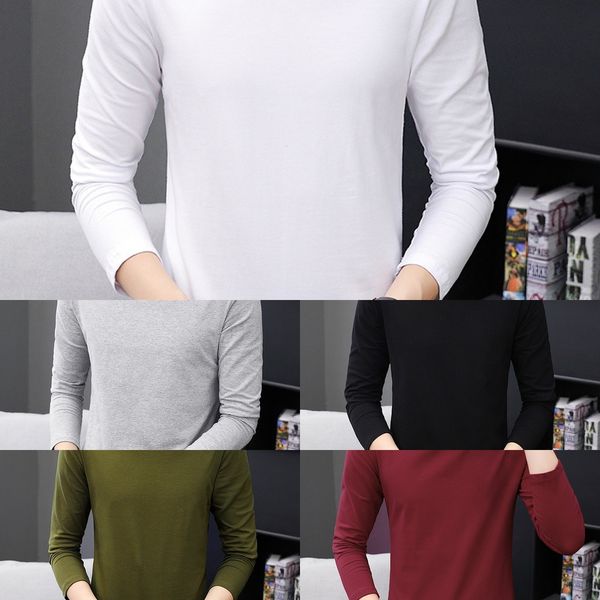 

autumn new men's long sleeve solid color turtleneck t- men's blank base cultural shirt t-shirt for men gncja, Blue