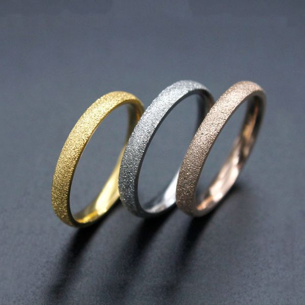 

3mm rose gold silver color frosted finger ring for woman man wedding jewelry 316l stainless steel never fade size 6-10, Golden;silver