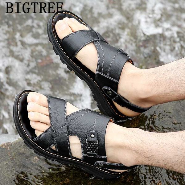

sandals beach shoes mens summer men leather genuine, Black
