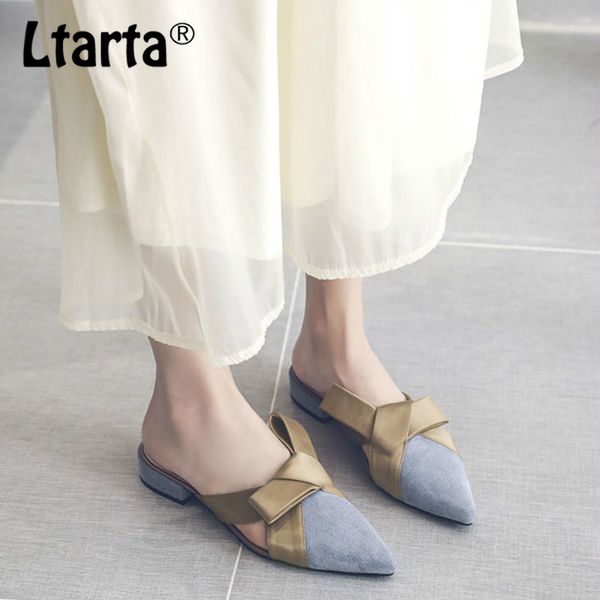 

ltarta 2020 summer fashion casual wear women's slippers pointed flat lazy shoes baotou shallow mouth women's shoes tws, Black