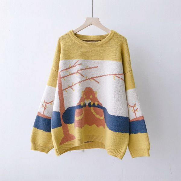 

korean style women's coat loose cartoon round neck sweater cashmere sweater women's autumn and pullover coat pullover winter thick, White;black