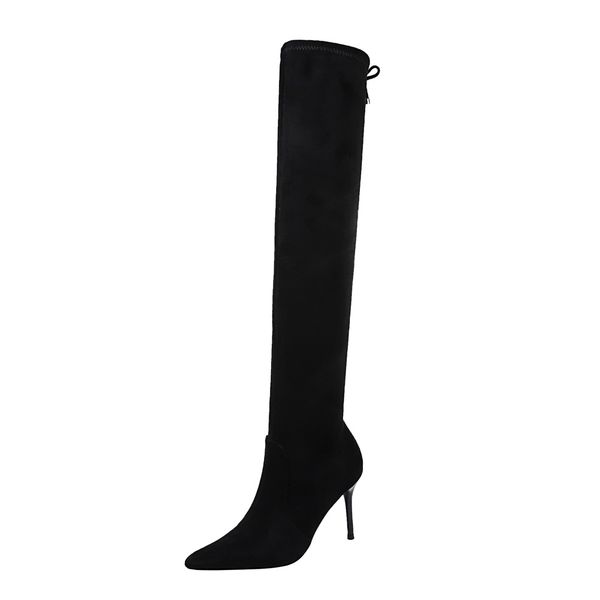 

meriahzheng fashion simple thin heeled high heel pointed suede boots slimming banquet over-the-knee boots ds-83201, Black