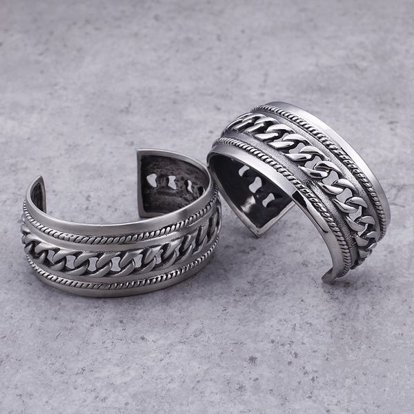 

european and american punk bracelet titanium steel men's vintage chain open bracelet rough wide, Black