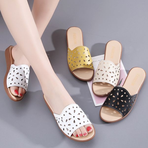 

yomior new vintage women shoes pregnant non-slip slippers flats new summer beach sandals flip flops slides genuine leather, Black