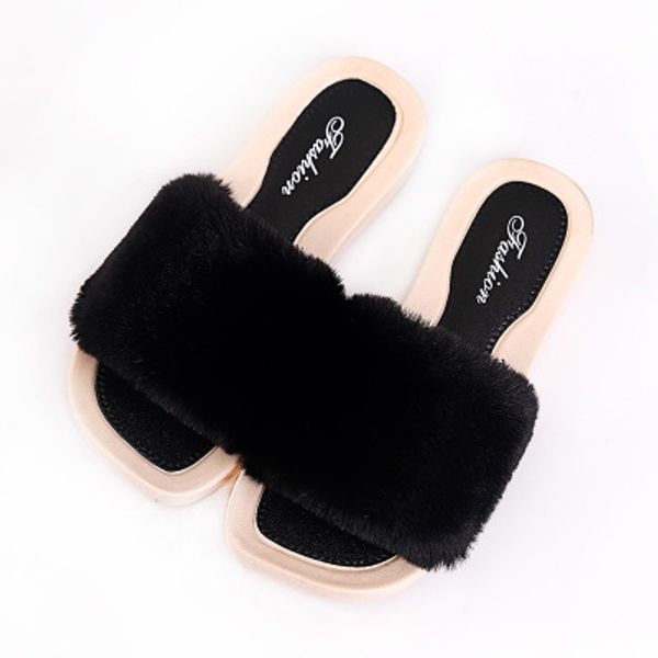 

winter 2020 plush slippers fashion plush ladies slippers, Black