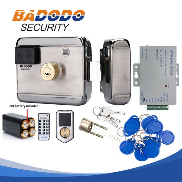 

with optional adapter dc12v electronic integrated rfid reader rim lock for door intercom access control with 10 keyfob 13.56mhz