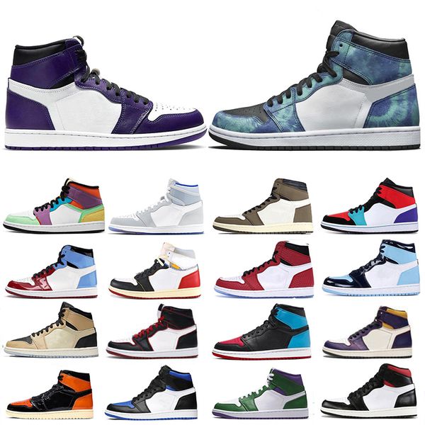 

racer blue tie dye fearless 1 1s travis scotts basketball shoes court purple obsidian bred toe chicago unc mens trainers sneaker