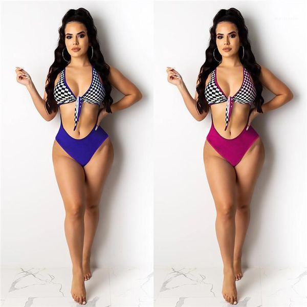 

clothing womens summer slim jumpsuits designer plaid printed hollow out one peice swimwear females beach, White;black