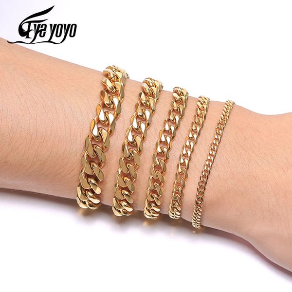 

eyeyoyo 3/5/7/9/11mm gold/black/silver color classic cuban curb bracelet men stainless steel 316l trendy bracelets
