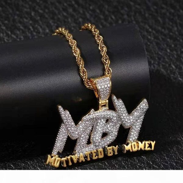 

iced out mbm motivated by money pendant necklace for men women luxury designer mens bling diamond letters pendants hip hop chain necklace, Silver