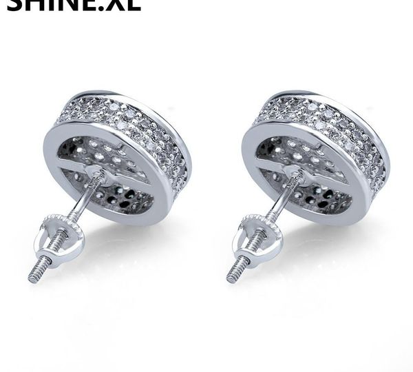 

925 sterling silver iced из cz премиум алмазного кластера циркония круглого винт назад серьги для мужчин hip hop16, Golden;silver