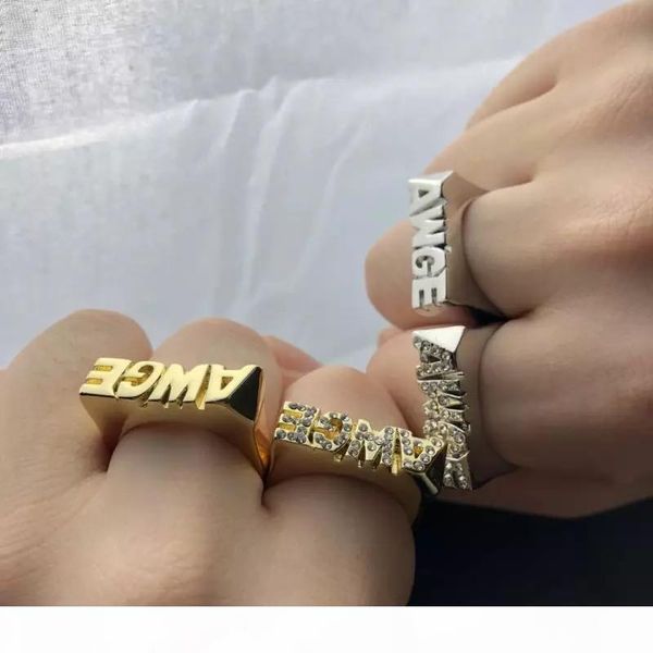 

2019 hip hop awge классический письмо безымянный палец кольцо asap rocky с золотом и серебром два цвета пятно бурения гладкой поверхности, Silver