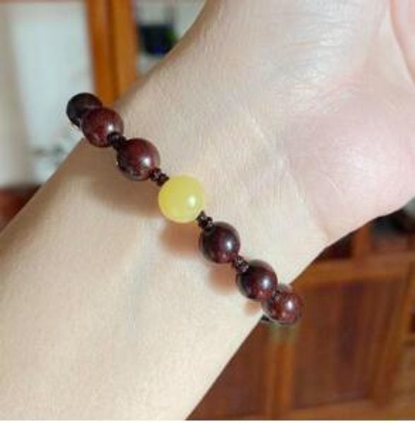 

hand-made small leaf red sandalwood bracelets russian material beeswax round beads simple and versatile retro style, Black