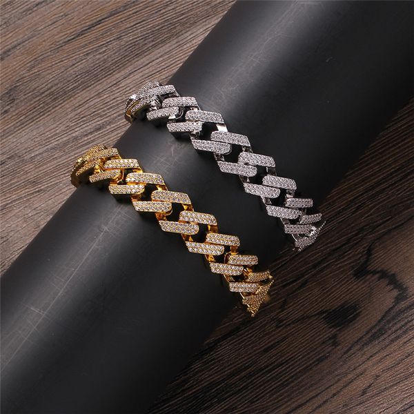 

13mm 7/8inch bling mens bracelet gold silver colors cz stone cuban bracelets chains for men women hiphop jewelry gift, Black