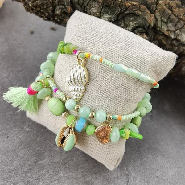 

3 pcs/ set women bracelets set sea beads chain summer jewelry coral tassel bracelet charm for lady go to beach, Golden;silver