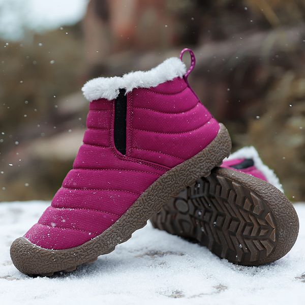 

snow boots women shoes warm plush fur ankle boots winter female cotton slip on flat casual shoes waterproof ultralight footwear, Black