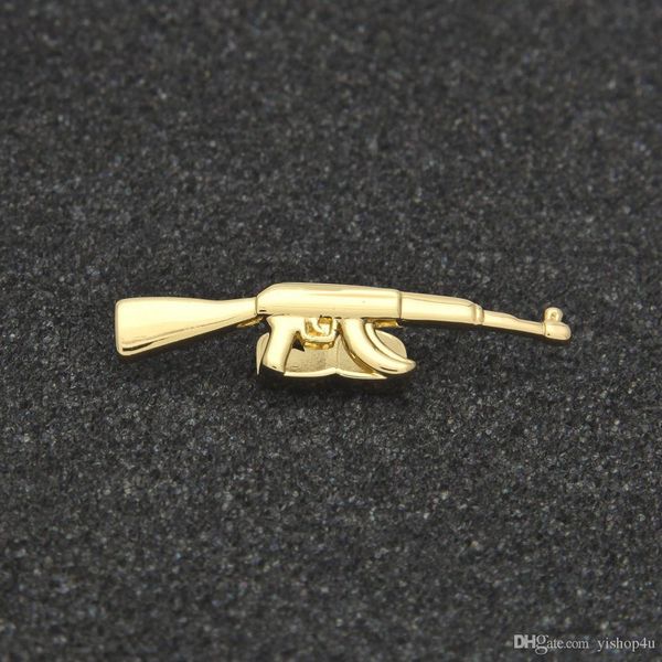 

custom fit hip hop grillz 14k gold plated plain canine cap rifle ak47 gun iced out single grillz cap top, Black