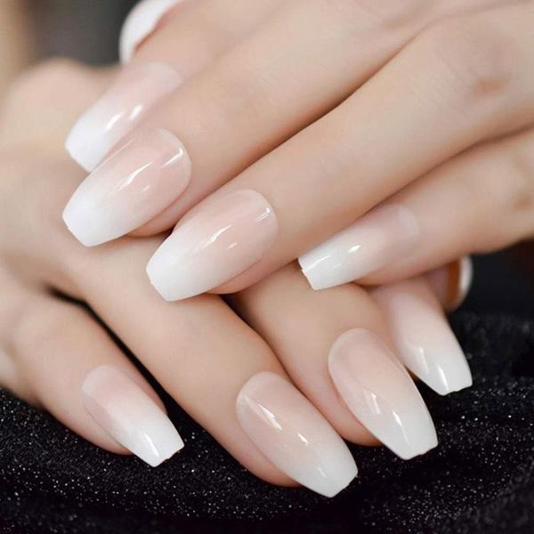 

false nails long pink french shiny fake summer lovely salon glossy ballet nail art, Red;gold