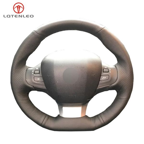 

lqtenleo black artificial leather hand-stitched car steering wheel cover for 308 2014 2020 2020