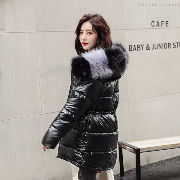 

bright face cotton coat women's length 2020 new fashion winter jacket women parkas hooded wild winter women's clothing, Black