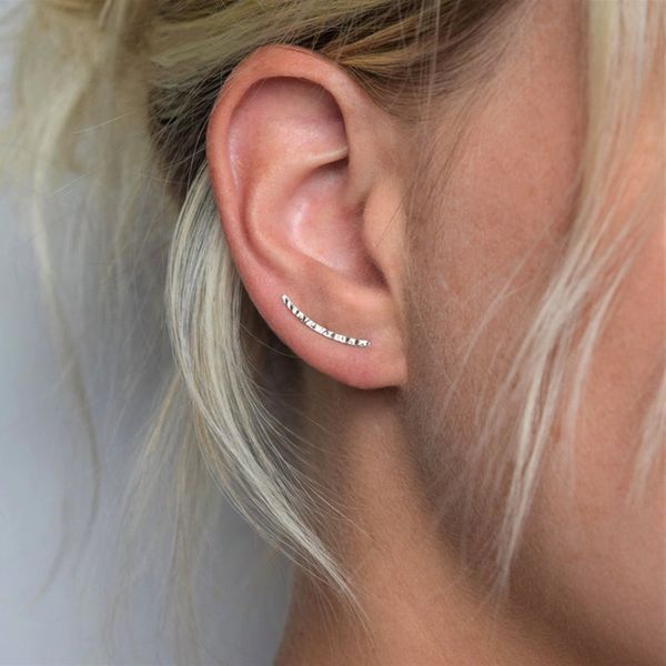 

minimalist 925 sterling silver earrings ear crawlers wedding jewelry trendy geometric ear crawlers stud earring women gift, Golden;silver