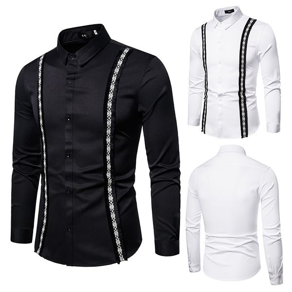 

men's casual shirts spring and summer fashion simple solid color leisure slim lapel long sleeve shirt trend d443, White;black