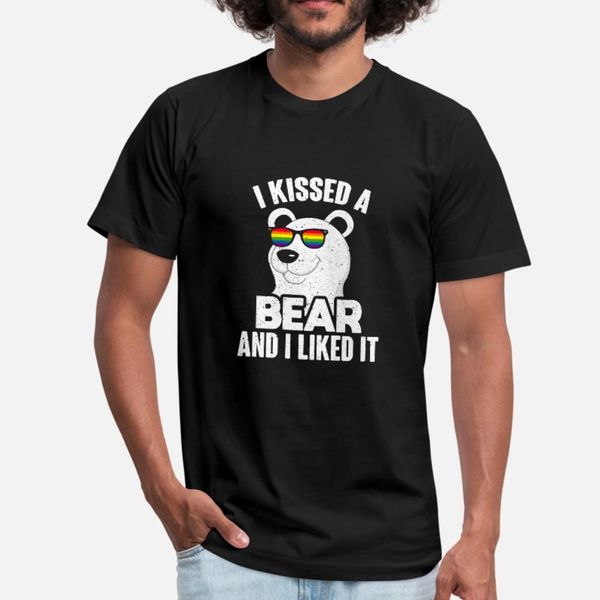 

kissed a bear and liked it lgbt gay pride rainbow t shirt men design 100% cotton o neck letters sunlight new style summer pictures shirt