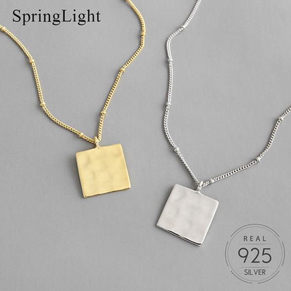 

chains springlight 100% 925 sterling silver square necklace minimalist concave-convex hammered handmade design fine jewelry