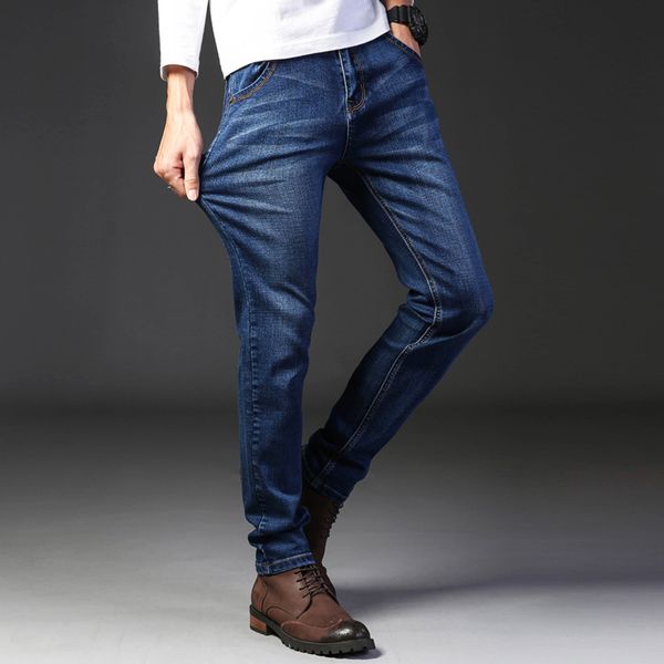 

men's jeans 2021 business stretch pencil pants youth autumn simple slim, Blue