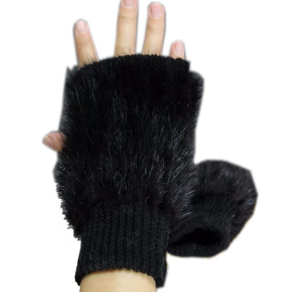 

five fingers gloves women fashion fur mink knit high density warm, Blue;gray
