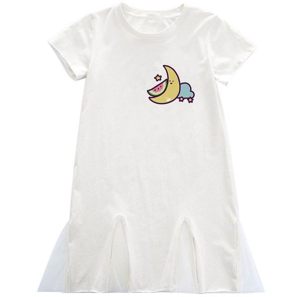 

2020 new small chest moon pattern regular sleeve knee-length harajuku dress kids clothes cute girl casual a-type prom dress, Red;yellow
