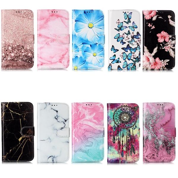 

cgjxsleather wallet case for iphone 11 5 .8 6 .1 6 .5 2019 samsung note 10 note10 pro luxury bling flower marble rock butterfly holder flip