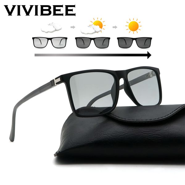 

vivibee men advanced pchromic sunglasses tac polarized tr90 light square frame transition lenses colors driving sun glasses, White;black