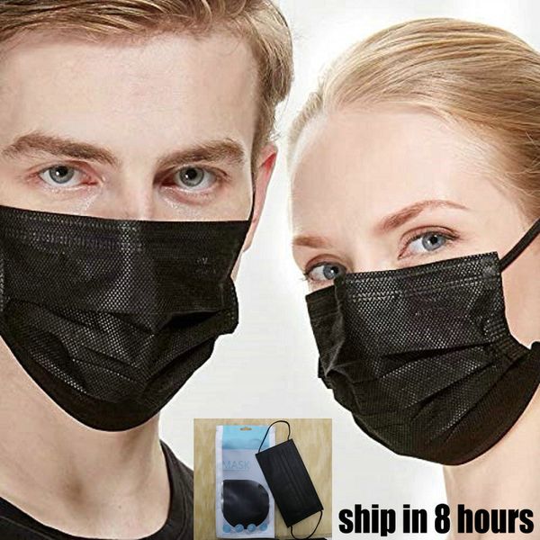 

10pcs retail packaging mouth disposable black masks face non-woven anti-dust mask 3 layers activated carbon protective
