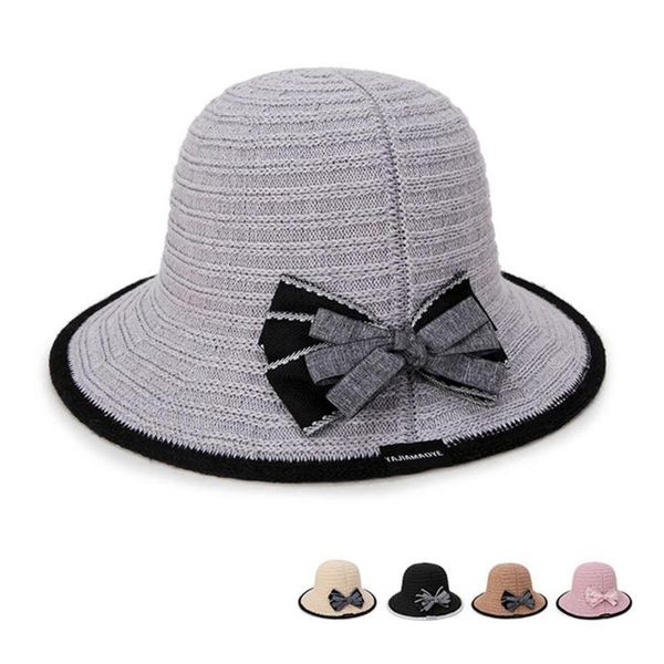 

fashion women bowknot adjustable wide brim anti-uv straw hat summer sunhat cap summer travel climbing beach foldable hats, Blue;gray