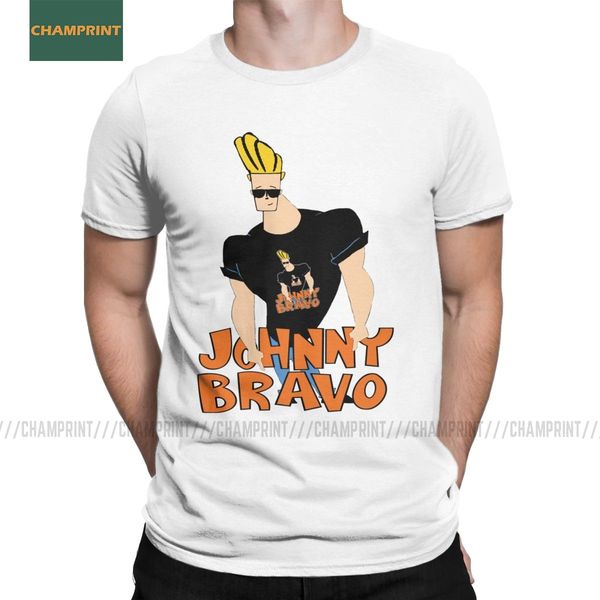

johnny bravo t shirt мужчины хлопок сумасшедшие футболки o шеи довольно 90s мультфильм pop очки мультфильм tee рубашка с коротким рукавом то